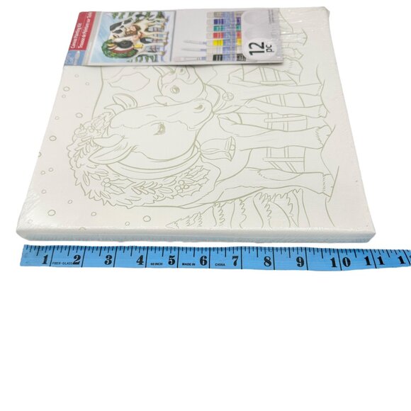 Artists Loft Canvas Painting Kit Winter Cow Theme 11 X 11 Christmas 12 pc NEW - Picture 5 of 5